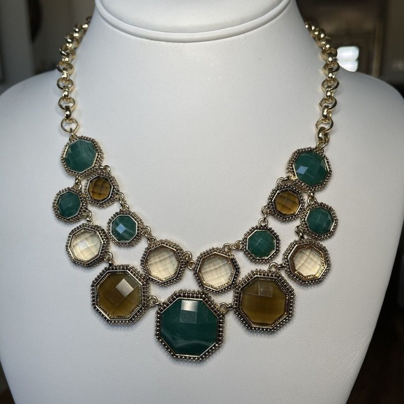 Signed Napier Green Gold Tone Statement Necklace Belcher Rolo Chain Adjustable - Picture 1 of 6